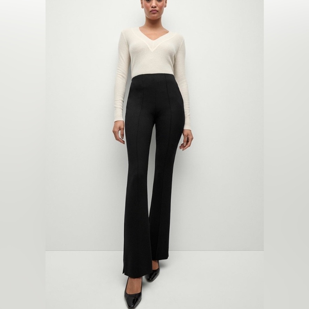 Veronica Beard Black Orion Flare Pant Sleek High Waisted Front Seams Elongating